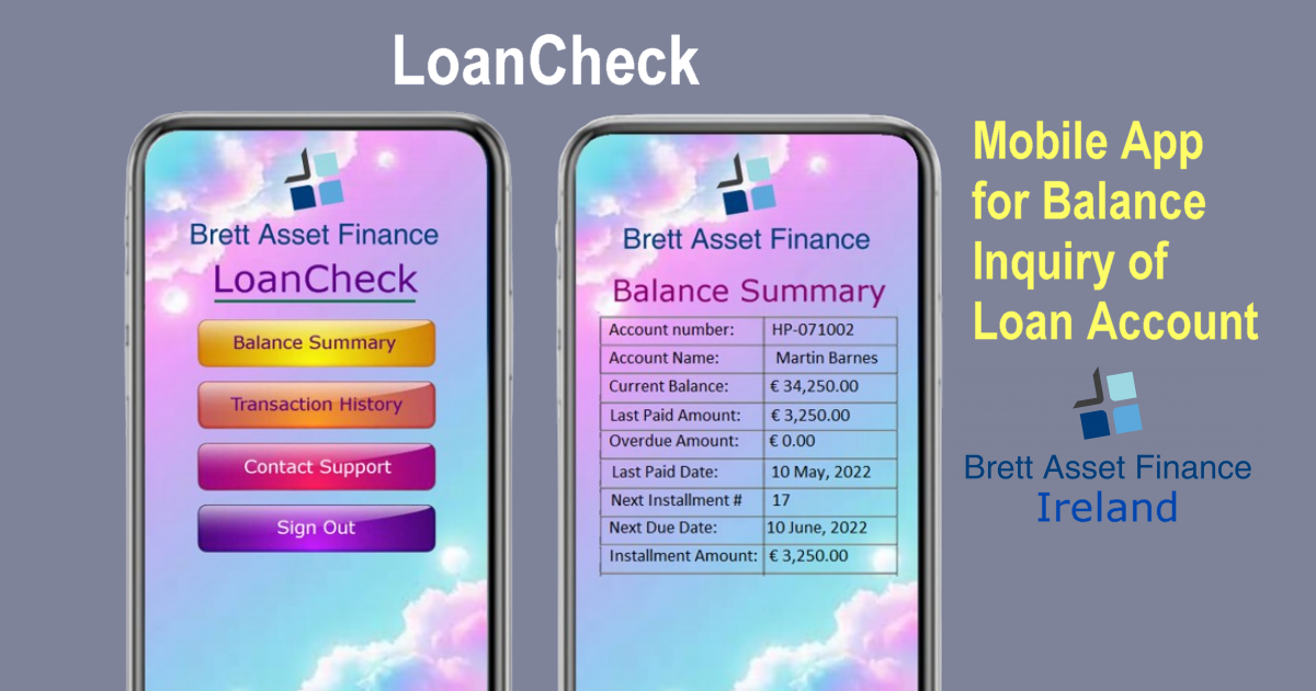 Borrower's Balance Inquiry Mobile App (LoanCheck) Home Page and Account Summary